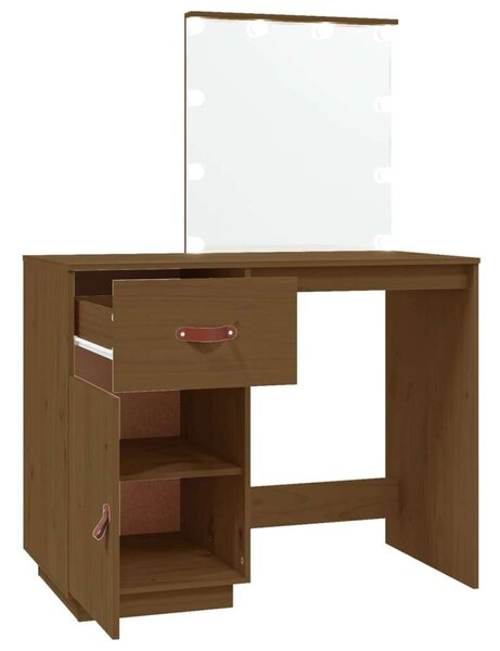 VidaXL Sminkasztal LED-del - Tömör Fenyőfa - 95x50x133,5 cm