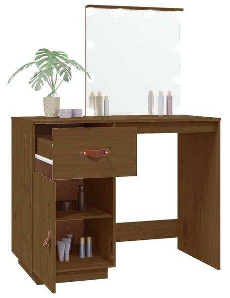 VidaXL Sminkasztal LED-del - Tömör Fenyőfa - 95x50x133,5 cm