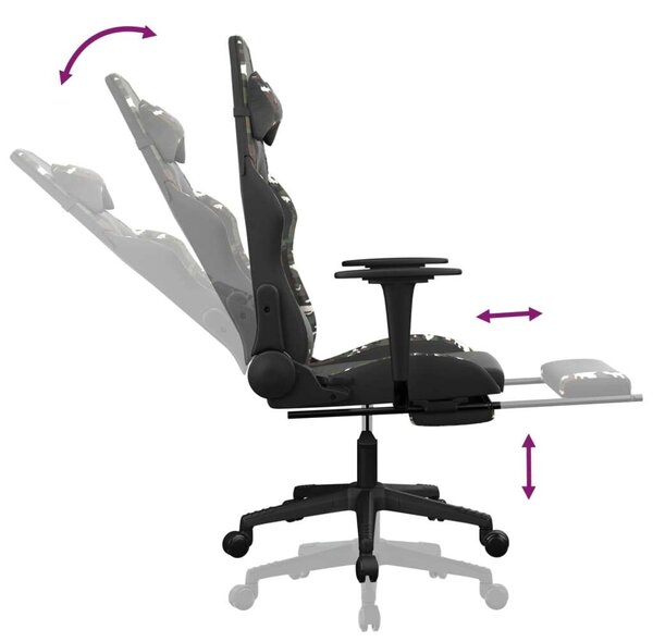 VidaXL Gamer Szék - Masszázs - Fekete-Terepszínű