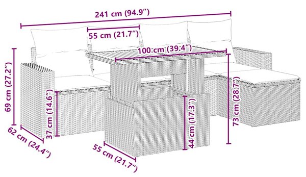 6 részes bézs polyrattan kerti ülőgarnitúra párnával