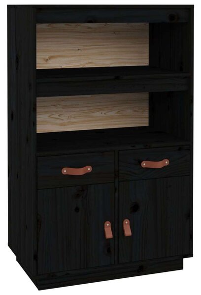 VidaXL Fekete Fenyőfa Magasszekrény - 67x40x108,5 cm