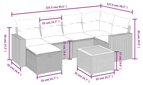 7 részes bézs polyrattan kerti ülőgarnitúra párnákkal