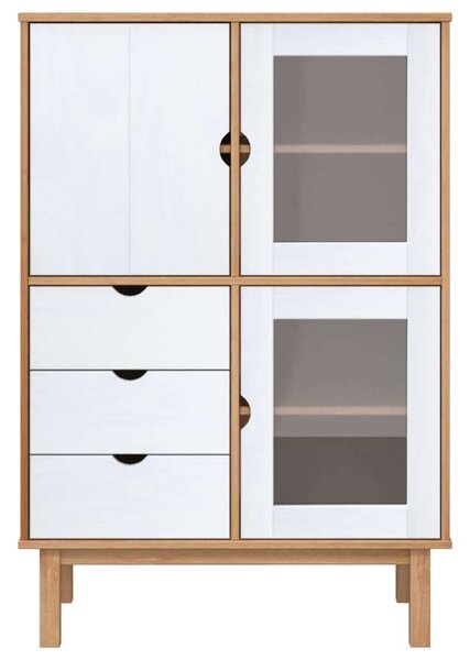 VidaXL OTTA barna és fehér tömör fenyőfa magasszekrény 85x43x125 cm