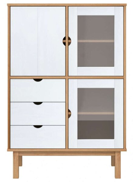 VidaXL OTTA barna és fehér tömör fenyőfa magasszekrény 85x43x125 cm