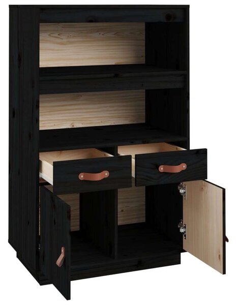VidaXL Fekete Fenyőfa Magasszekrény - 67x40x108,5 cm