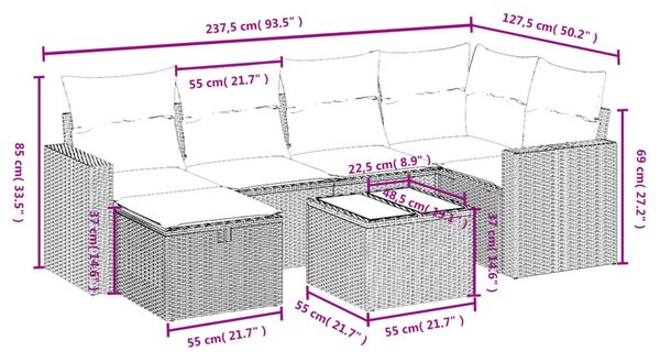 7 részes bézs polyrattan kerti ülőgarnitúra párnákkal