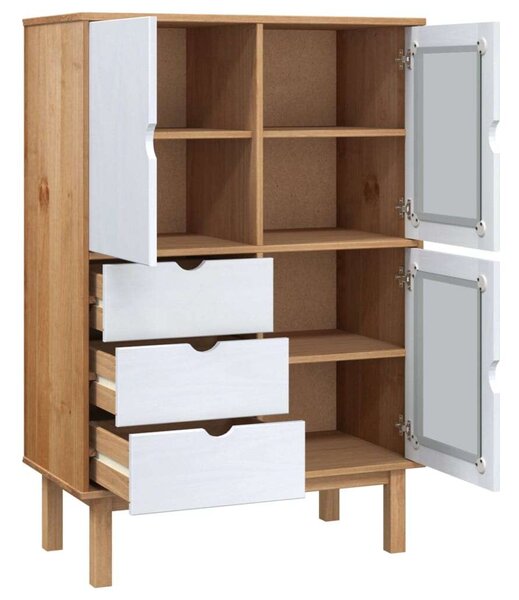 VidaXL OTTA barna és fehér tömör fenyőfa magasszekrény 85x43x125 cm
