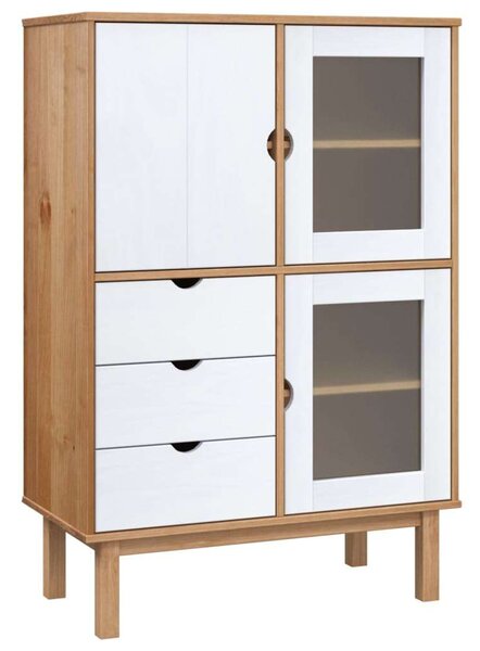 VidaXL OTTA barna és fehér tömör fenyőfa magasszekrény 85x43x125 cm