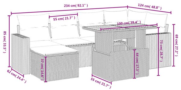 7 részes bézs polyrattan kerti ülőgarnitúra párnákkal
