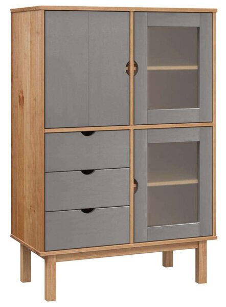 VidaXL OTTA barna és szürke tömör fenyőfa magasszekrény 85x43x125 cm