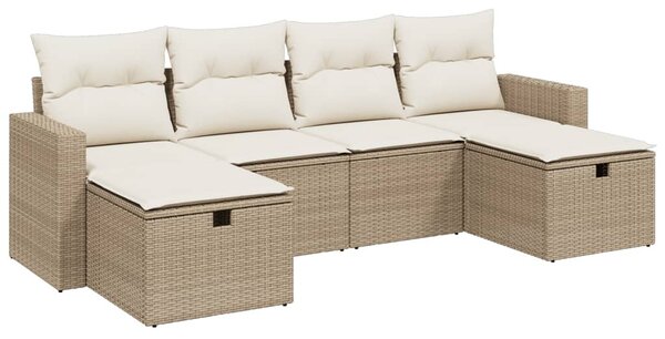 6 részes bézs polyrattan kerti ülőgarnitúra párnával