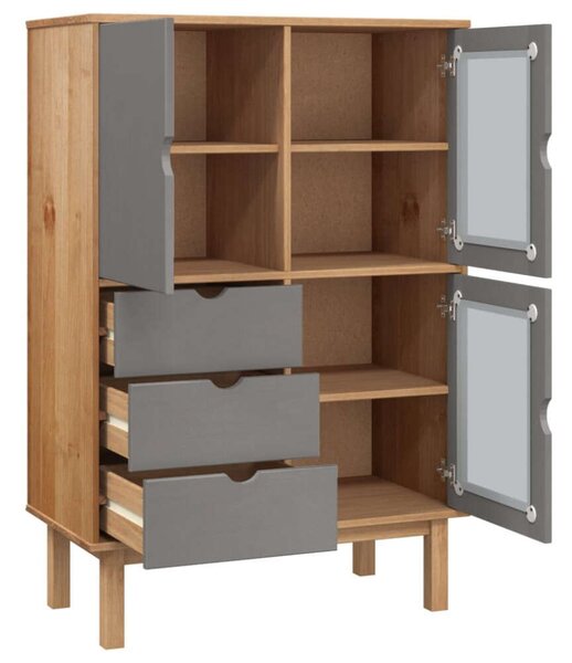 VidaXL OTTA barna és szürke tömör fenyőfa magasszekrény 85x43x125 cm