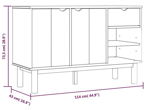 VidaXL OTTA Tömör Fenyőfa Tálalószekrény - 114x43x73,5 cm
