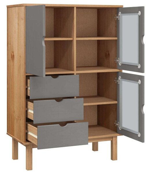 VidaXL OTTA barna és szürke tömör fenyőfa magasszekrény 85x43x125 cm