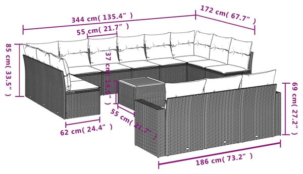 14 részes bézs polyrattan kerti ülőgarnitúra párnával