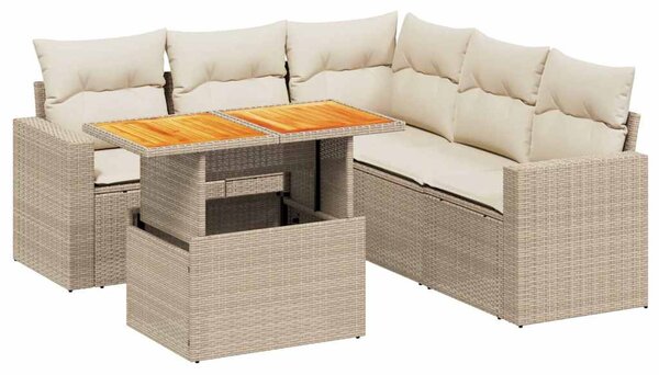 6 részes bézs polyrattan kerti ülőgarnitúra párnával
