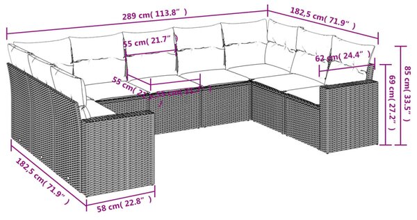 9 részes bézs polyrattan kerti ülőgarnitúra párnákkal