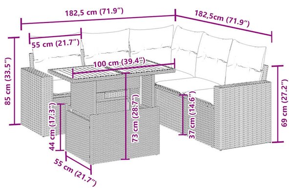 6 részes bézs polyrattan kerti ülőgarnitúra párnával
