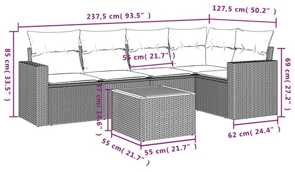 6 részes bézs polyrattan kerti ülőgarnitúra párnával