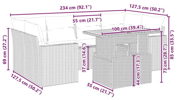 7 részes bézs polyrattan kerti ülőgarnitúra párnákkal