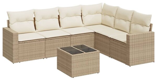 7 részes bézs polyrattan kerti ülőgarnitúra párnákkal