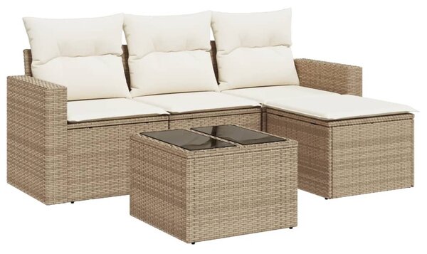 5 részes bézs polyrattan kerti ülőgarnitúra párnákkal