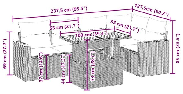 6 részes bézs polyrattan kerti ülőgarnitúra párnával