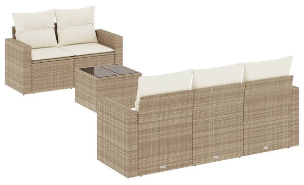 6 részes bézs polyrattan kerti ülőgarnitúra párnával