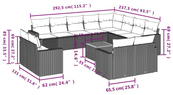 13 részes bézs polyrattan kerti ülőgarnitúra párnákkal