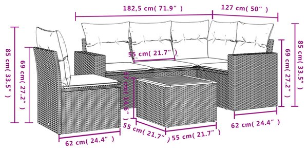 6 részes bézs polyrattan kerti ülőgarnitúra párnával