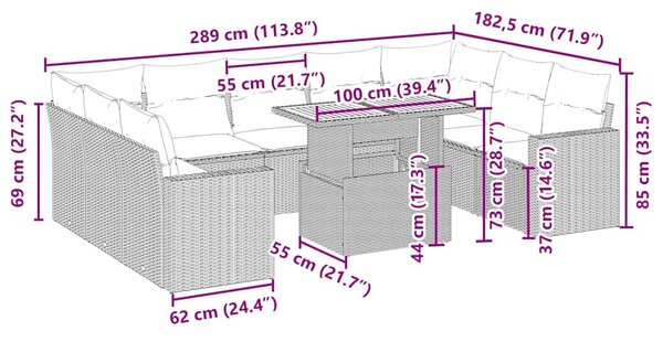 10 részes bézs polyrattan kerti ülőgarnitúra párnával