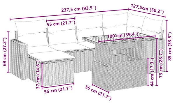 7 részes bézs polyrattan kerti ülőgarnitúra párnákkal