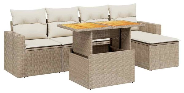 6 részes bézs polyrattan kerti ülőgarnitúra párnával