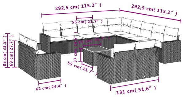 14 részes bézs polyrattan kerti ülőgarnitúra párnával
