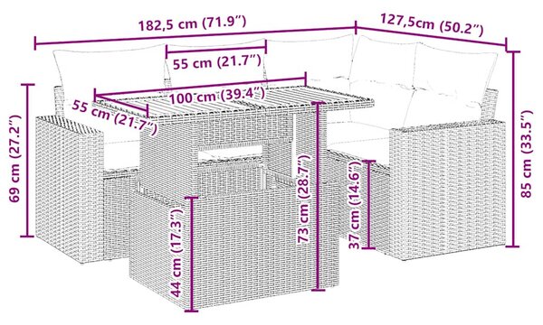 5 részes bézs polyrattan kerti ülőgarnitúra párnákkal