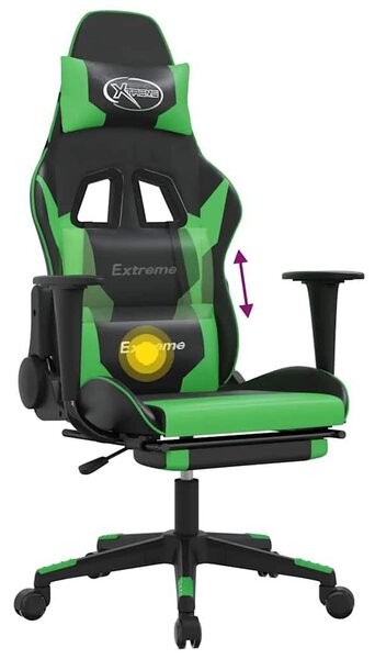 Extreme Gamer Szék - Masszázsfunkció - Fekete-Zöld