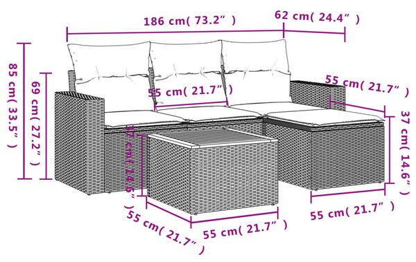 5 részes bézs polyrattan kerti ülőgarnitúra párnákkal