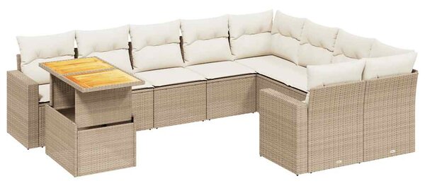 10 részes bézs polyrattan kerti ülőgarnitúra párnával