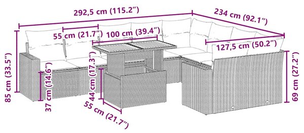 10 részes bézs polyrattan kerti ülőgarnitúra párnával