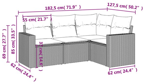 4 részes bézs polyrattan kerti ülőgarnitúra párnákkal