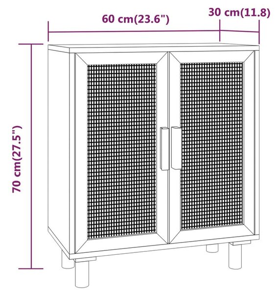 VidaXL Tálalószekrény - Fehér Rattan - 60x30x70 cm