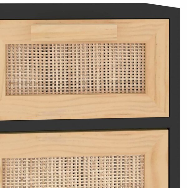 VidaXL Tálalószekrény - Fekete Fenyő/Rattan - 60x30x75cm