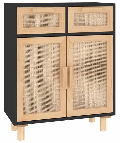 VidaXL Tálalószekrény - Fekete Fenyő/Rattan - 60x30x75cm