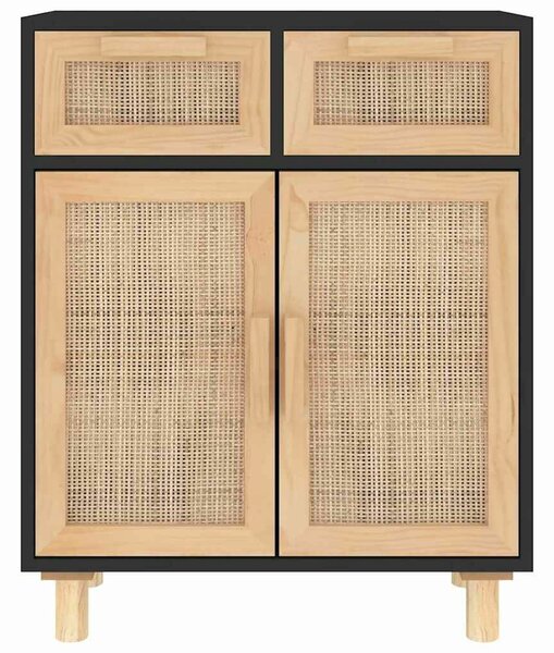VidaXL Tálalószekrény - Fekete Fenyő/Rattan - 60x30x75cm