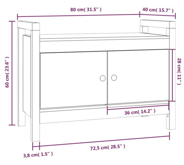 VidaXL Előszoba Pad - Fehér Fenyőfa - 80x40x60 cm