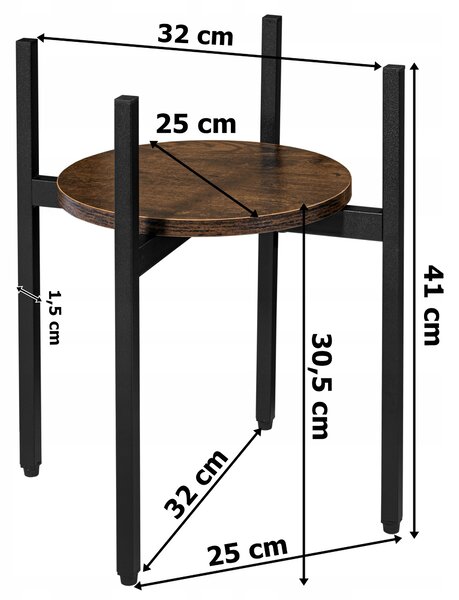Kerek virágtartó állvány TAYLOR ⌀ 32 cm, rusztikus barna/fekete