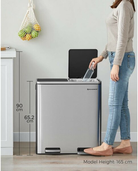 Songmics Szelektív Hulladékgyűjtő - 2x30L Rozsdamentes Acél