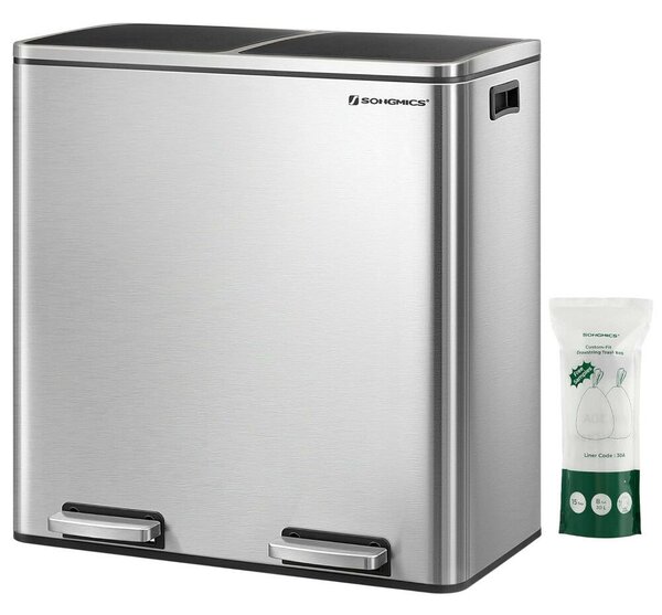 Songmics Szelektív Hulladékgyűjtő - 2x30L Rozsdamentes Acél