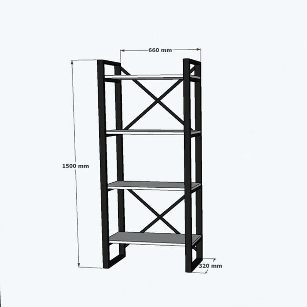 Modern Ipari Könyvespolc - 4 Polcos - 66x150x32 cm