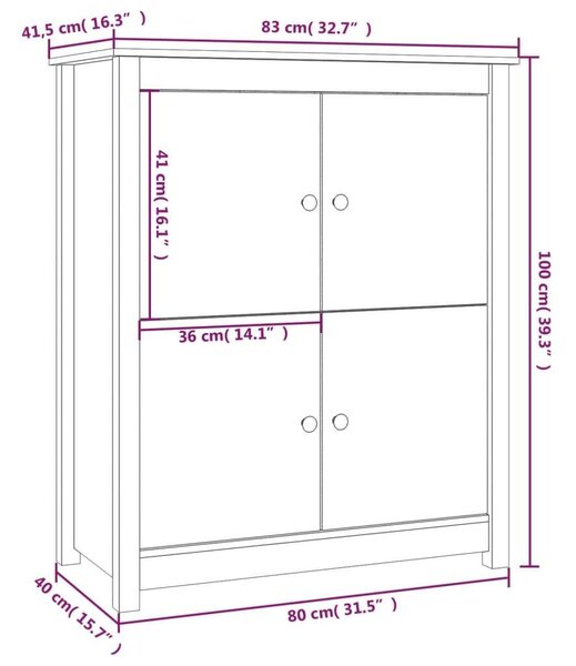 VidaXL Fehér Fenyőfa Tálalószekrény - 83x41,5x100 cm